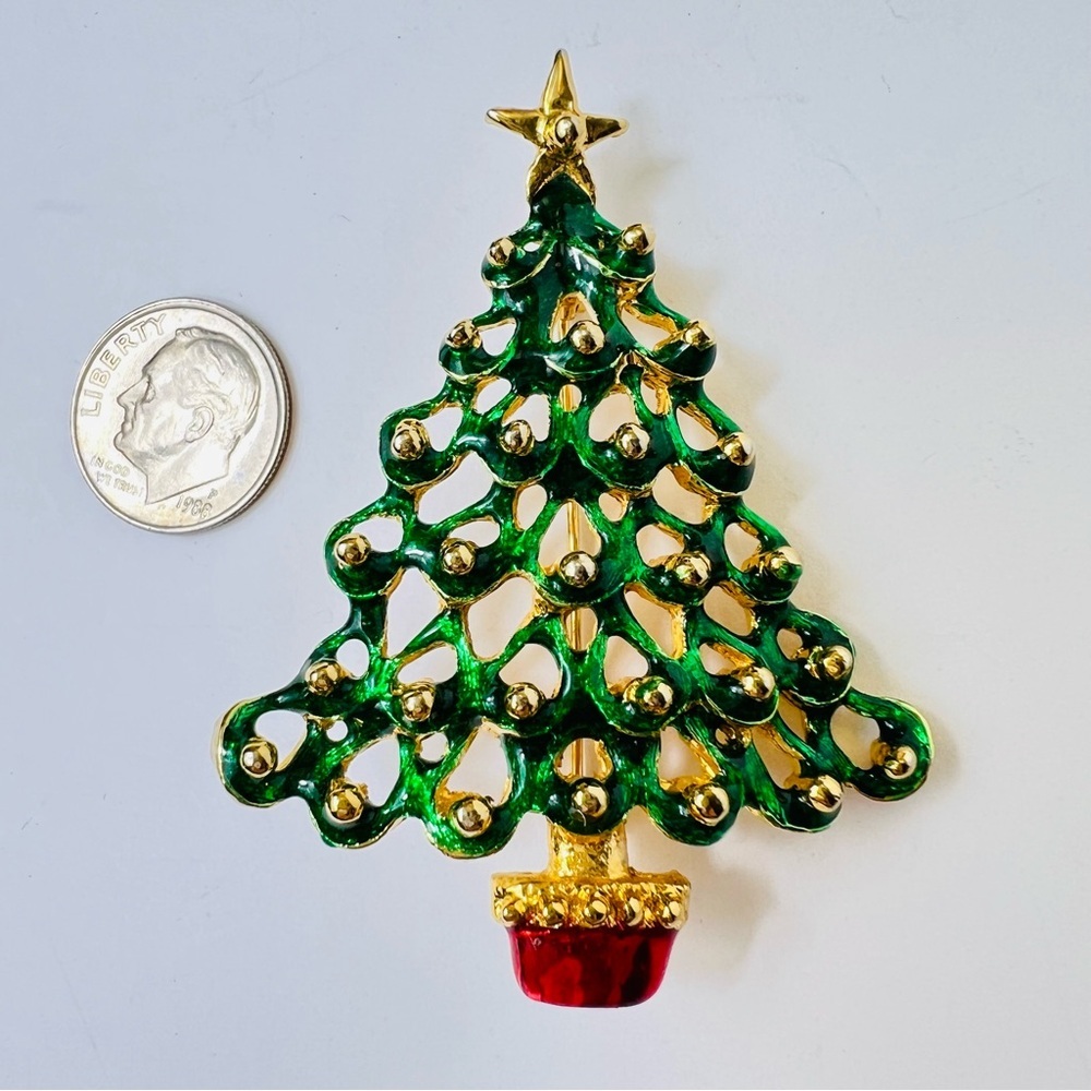 COLORFUL CHRISTMAS TREE BROOCH PIN GOLD
